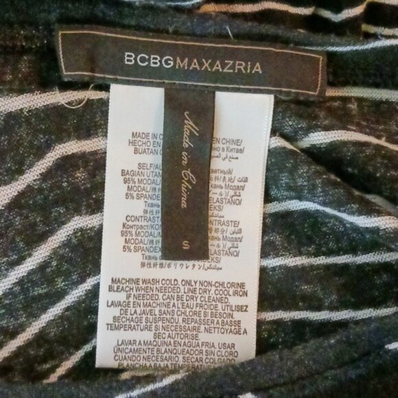 BCBGMAXAZRIA Blouse Black White Striped Asymmetrical Semi Sheer Womens Size S - Picture 6 of 6